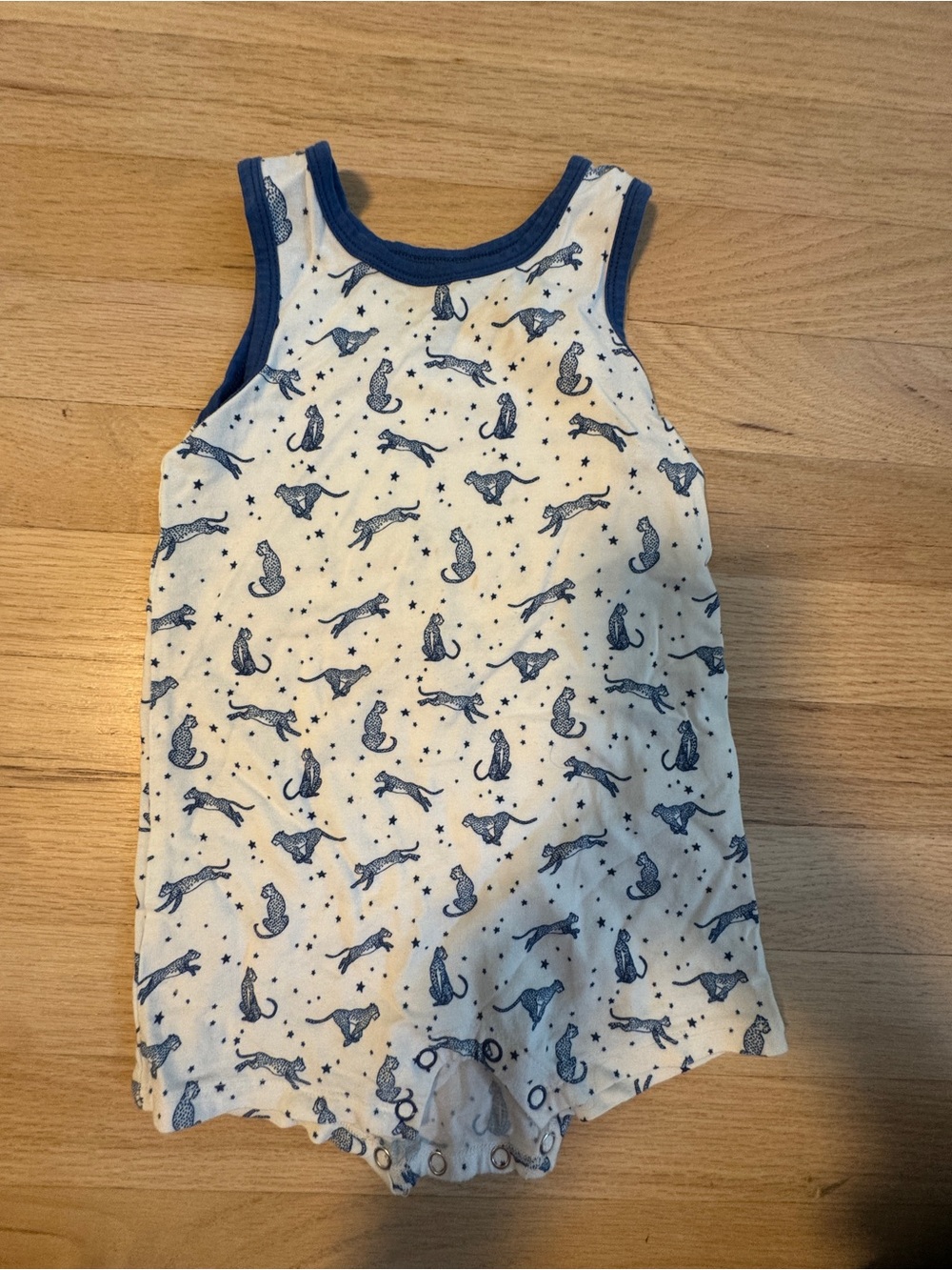 Sleeveless Blue & White Animal Print Baby One-Piece